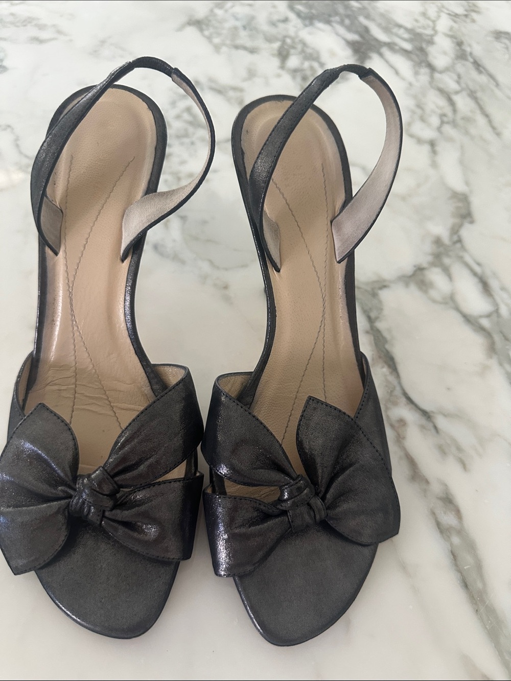 kate spade Charcoal Metallic Bow Slingback Sandals